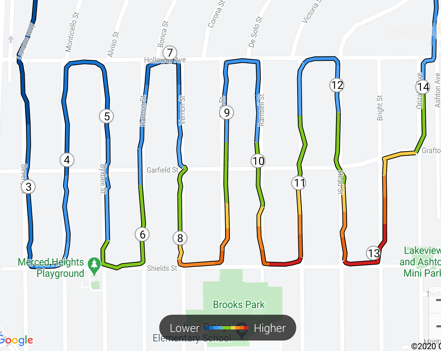 Merced ridge hillclimbs map