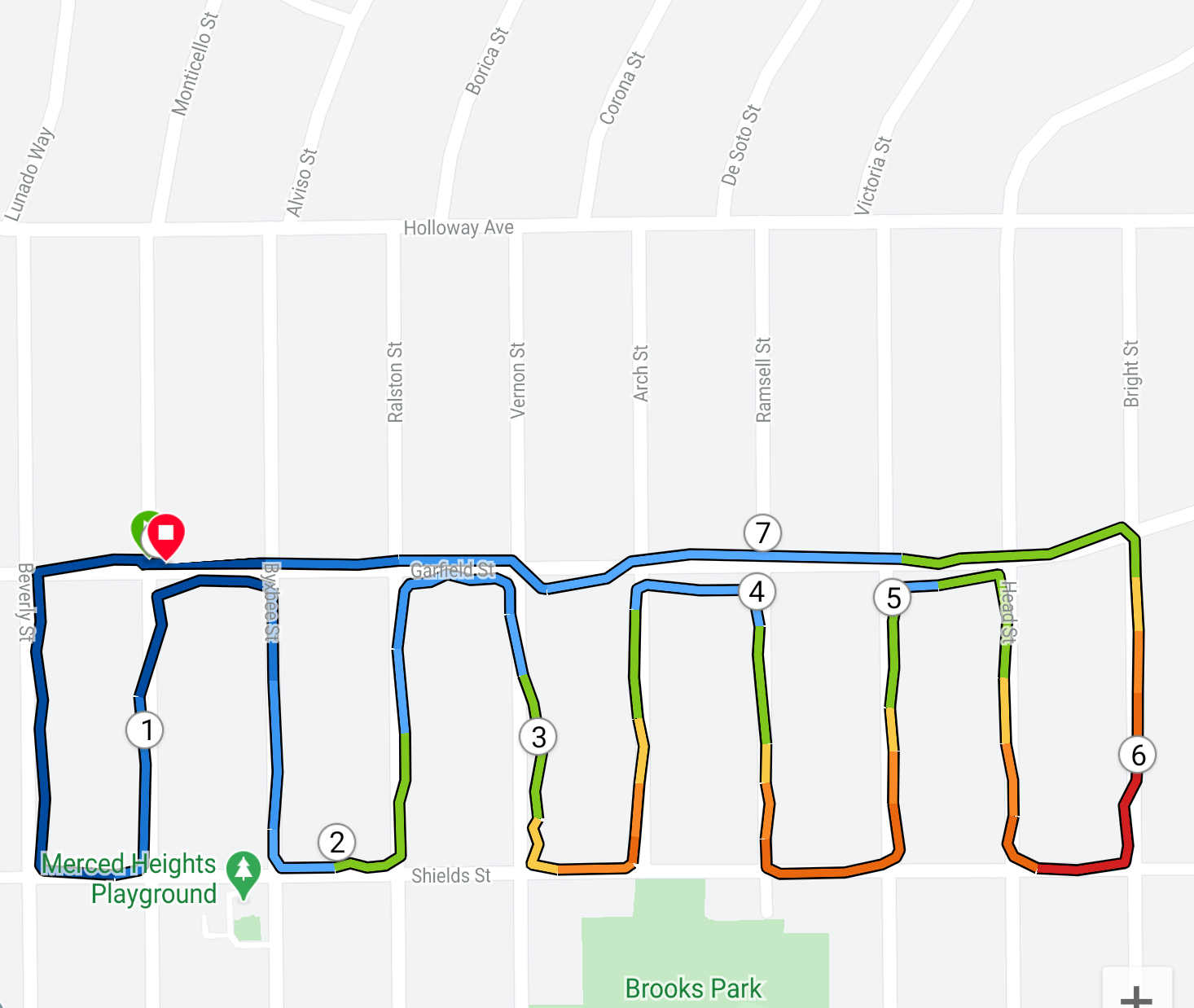 Merced Heights hillclimbs map