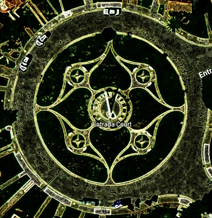 Ingleside Terraces sundial, enhanced aerial view