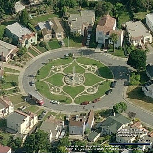 Ingleside Terraces sundial, aerial view